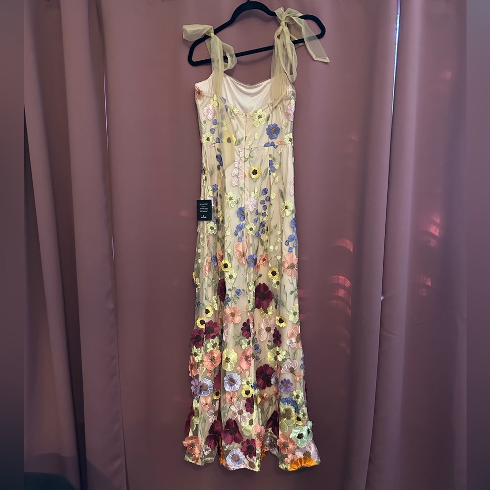 Thriving Poise Blush 3D Floral Embroidered Tie-Strap Maxi Dress - Picture 3 of 4